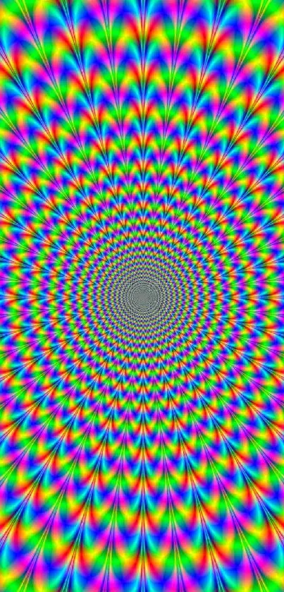 Vibrant spiral illusion with rainbow colors enhancing mobile wallpaper.