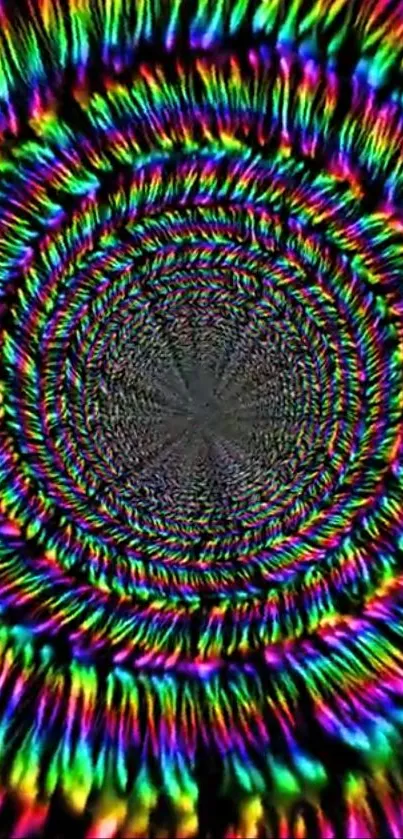 Vibrant spiral optical illusion with multicolor patterns.