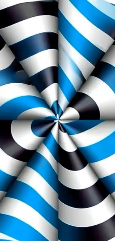 Blue, black, and white spiral pattern wallpaper.