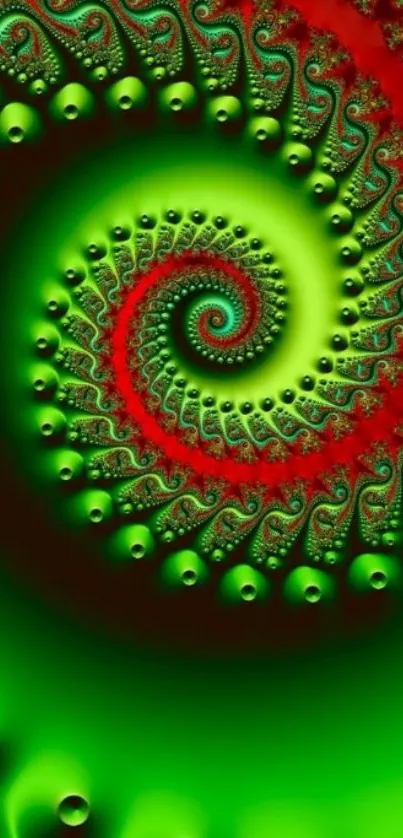 Vibrant green and red spiral pattern wallpaper.