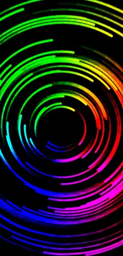 Colorful spiral wallpaper with vibrant spectrum on black background.