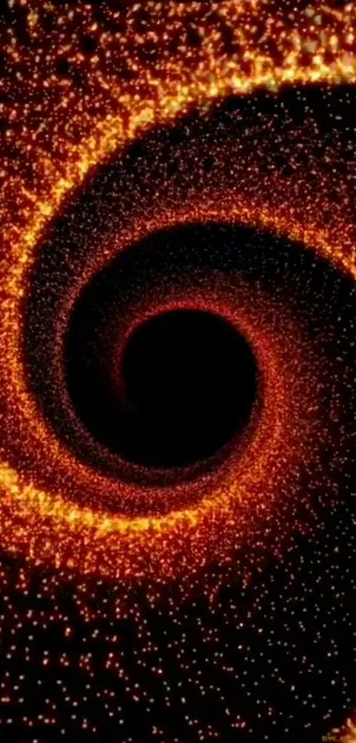 Vibrant orange spiral wallpaper with black background.