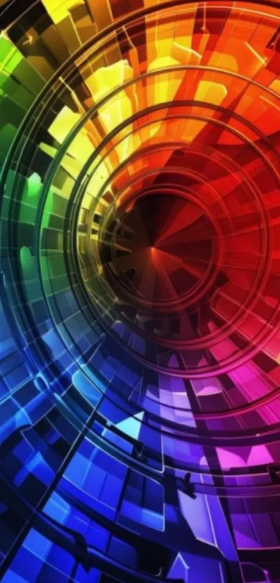 A vibrant spiral rainbow design with a digital twist.