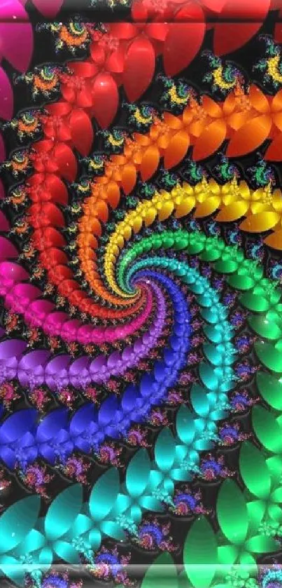 Colorful spiral fractal wallpaper featuring a rainbow design.