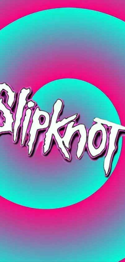 Slipknot wallpaper with magenta and cyan spiral design.