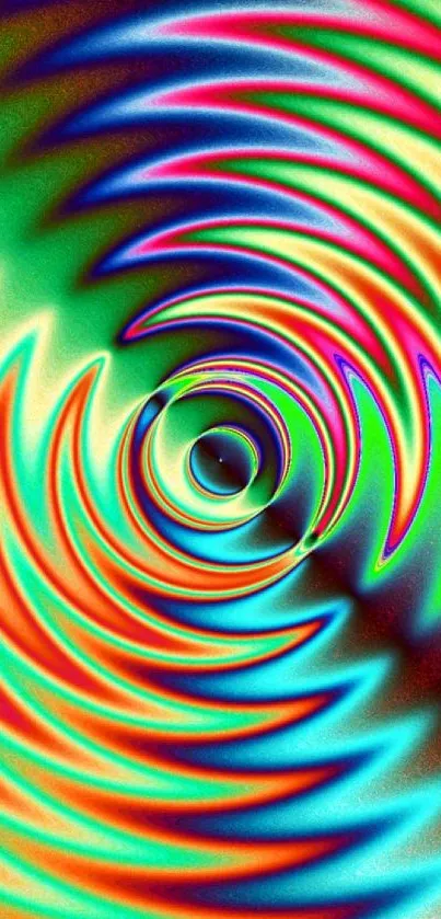 Vibrant spiral design with colorful gradients on mobile wallpaper.