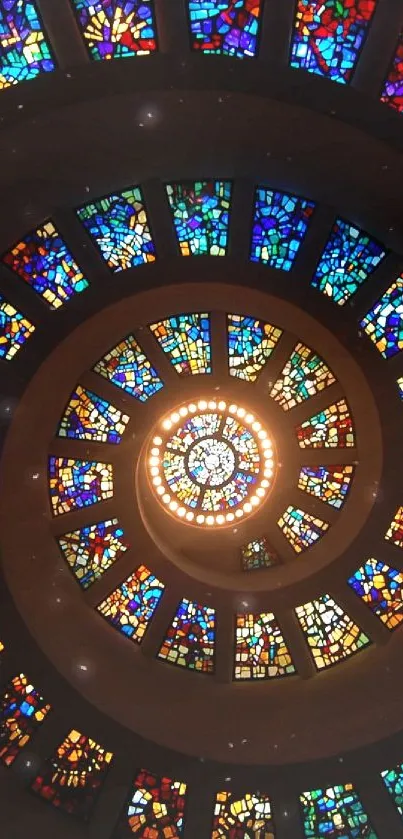 Vibrant spiral of stained glass in a captivating design.