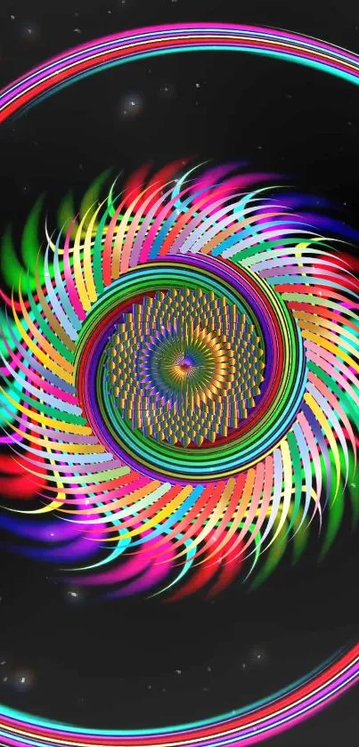 Vibrant spiral vortex with psychedelic colors on a black background.