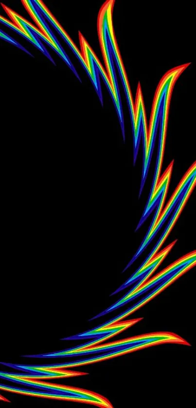 Vibrant multicolored spiral on black background.