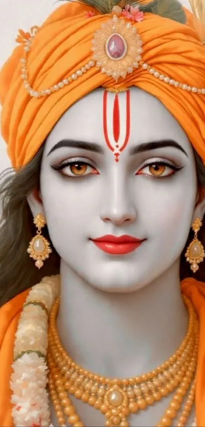 Spiritual deity portrait with orange attire.