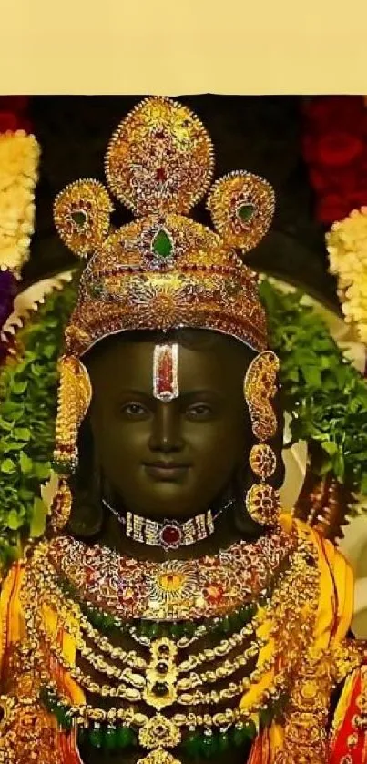 Intricate art of a sacred deity adorned with jewelry.