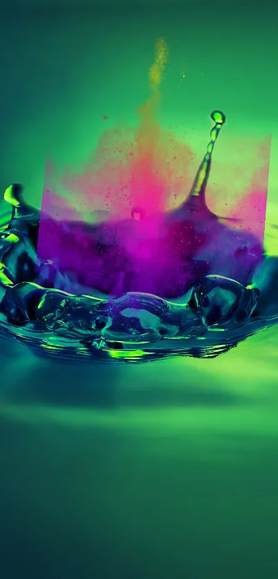 Vibrant green and purple splash wallpaper art.