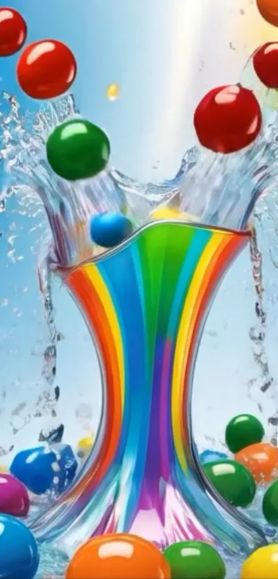 Colorful splash with bubbles in a rainbow vase.