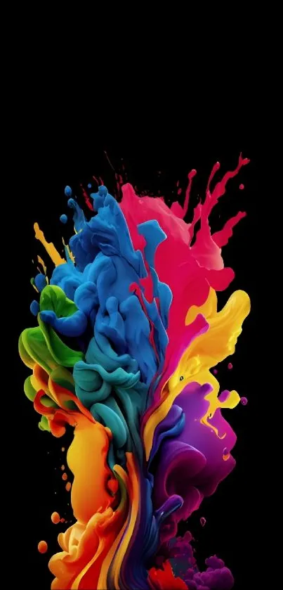 Vibrant splash of colors on dark background mobile wallpaper.