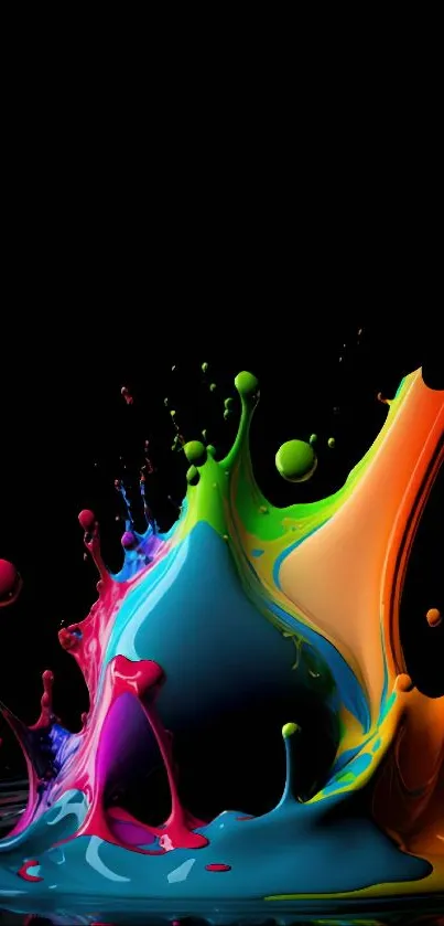 Vibrant splash of colors on dark mobile wallpaper.