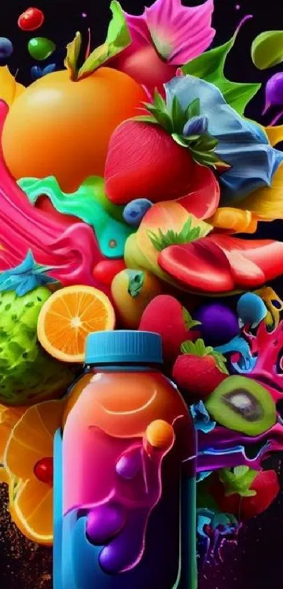 Vibrant fruit splash with colorful juice for mobile wallpaper.