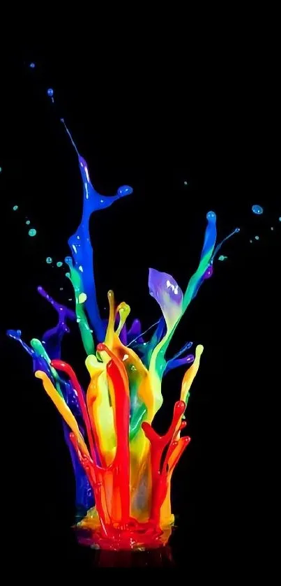 Vibrant color splash on black background mobile wallpaper.