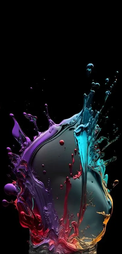 Colorful splash on black background mobile wallpaper.