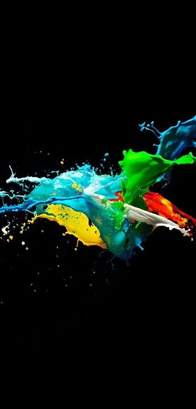 Vibrant splash of color on black background mobile wallpaper.