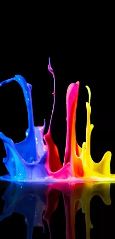 Vibrant colored splashes on black wallpaper.