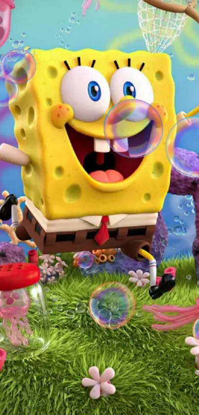 SpongeBob SquarePants colorful underwater scene wallpaper.