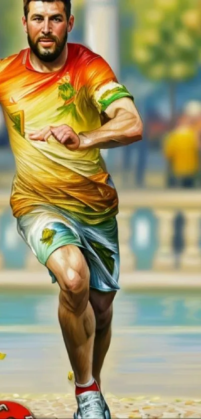 Vibrant sports art wallpaper with athlete running.