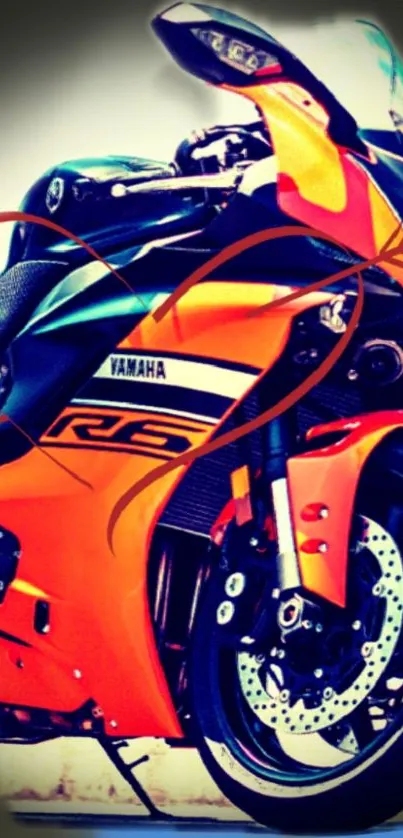 Vibrant orange Yamaha R6 sports bike with dynamic design.