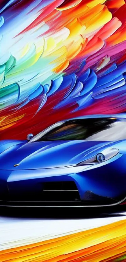 Vibrant sports car with colorful abstract background.