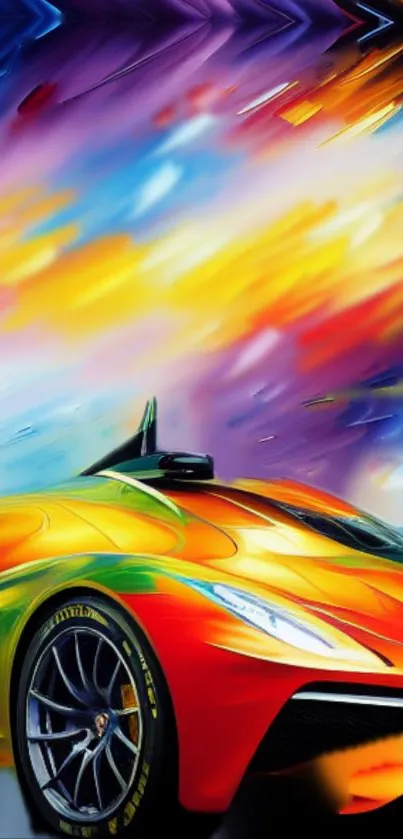 Vibrant sports car wallpaper with a colorful abstract background.