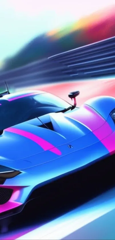 Vibrant sports car with dynamic colors on a race track.