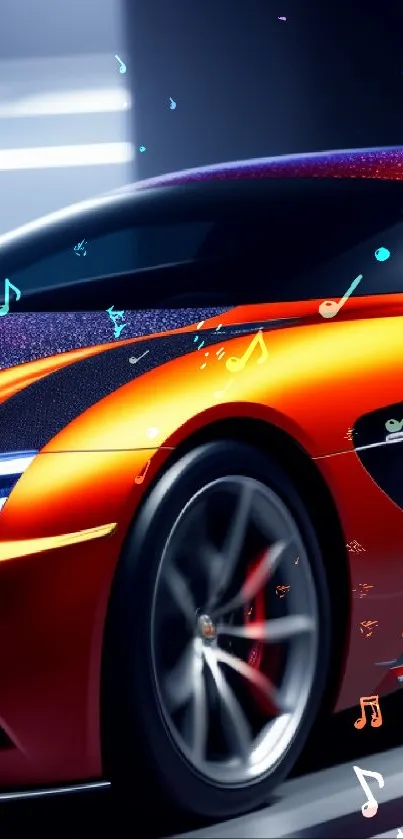 Vibrant orange sports car with sleek design and curved lines.