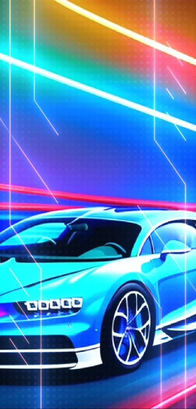 Vibrant sports car in neon lights, dynamic and colorful design.