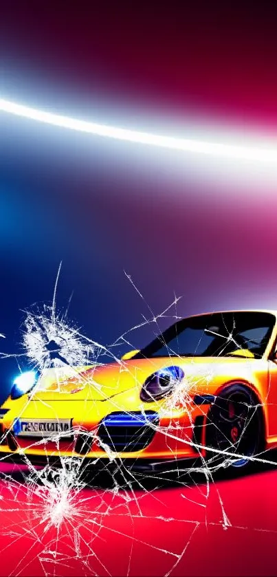 Vibrant sports car with a glowing background.