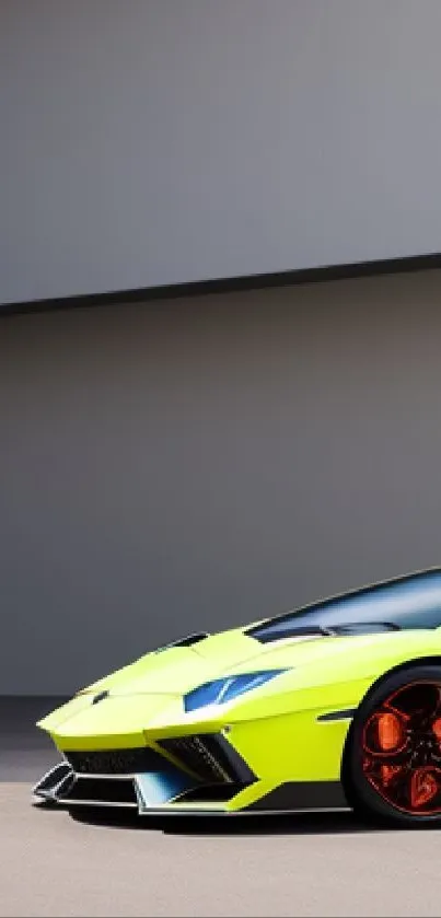 Lime green sports car parked in urban setting.