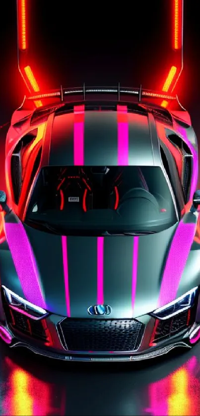 Vibrant sports car with neon lights mobile wallpaper.