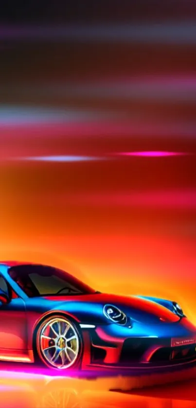 Vibrant sports car with blurred colorful background.