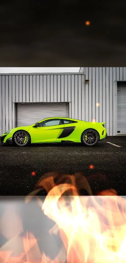 Neon green sports car in a dynamic setting.