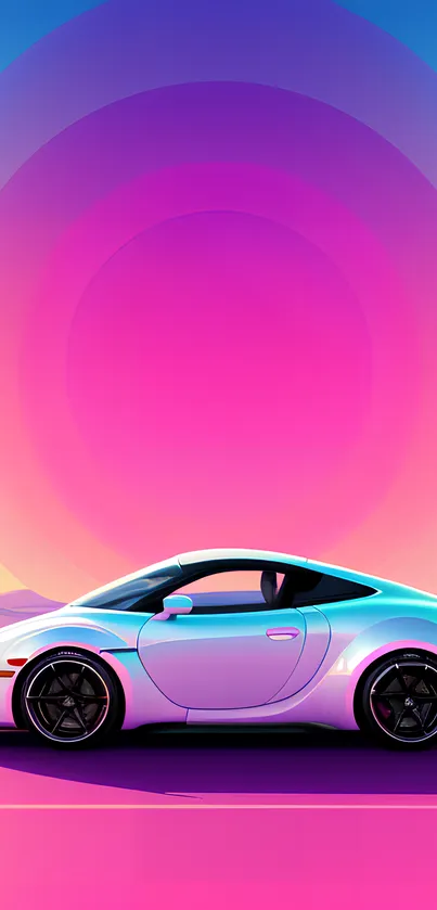 Vibrant sports car on pink gradient background.