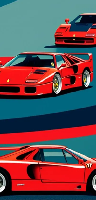 Red sports car illustration on mobile wallpaper.