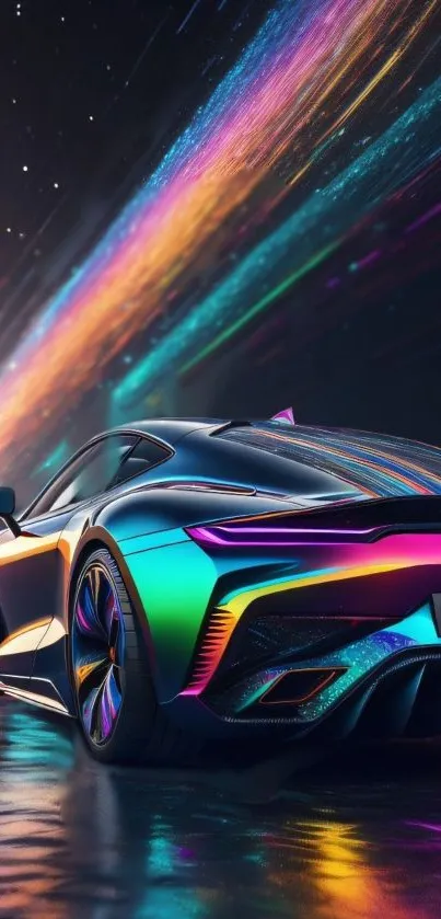 Vibrant sports car with neon lights on a futuristic track.