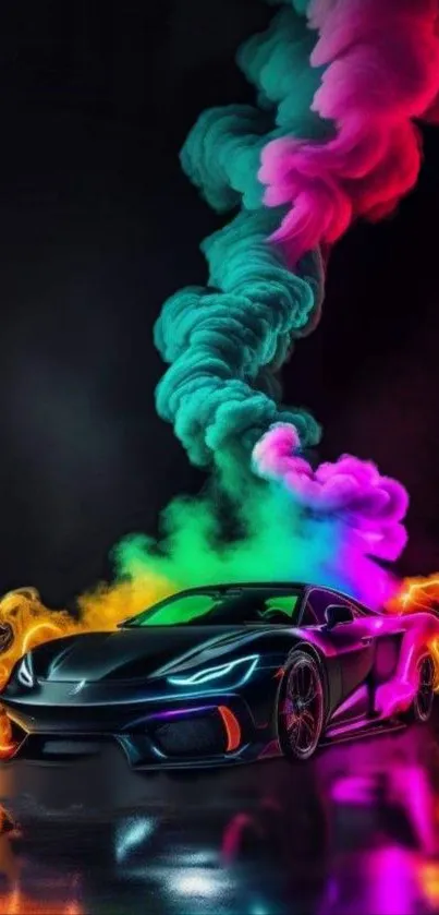 Sleek sports car with vibrant smoke effects in a dynamic wallpaper.