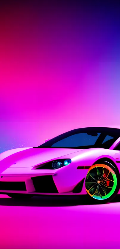 Vibrant neon sports car against a colorful gradient background.