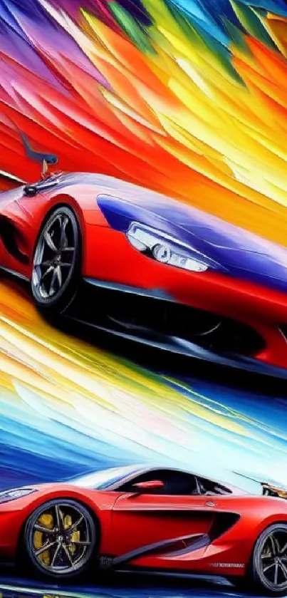 Colorful sports cars with vibrant red and blue hues, creating a dynamic wallpaper.