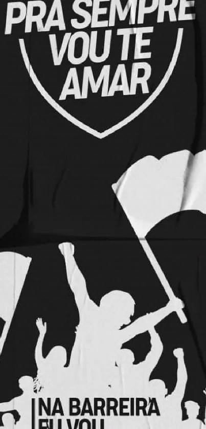 Energetic sports fan art with black and white silhouette design.