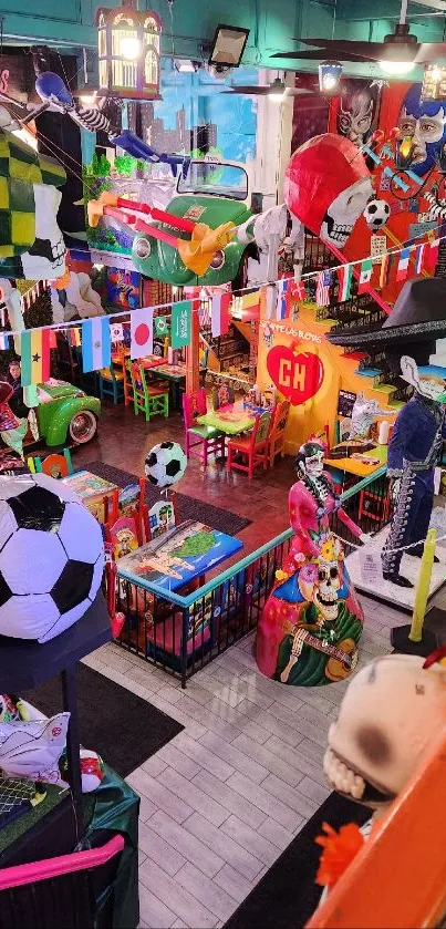 Vibrant sports-themed playground with colorful decor.