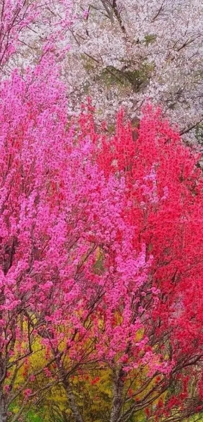 Mobile wallpaper with pink blossoms and a green backdrop showcasing spring's beauty.