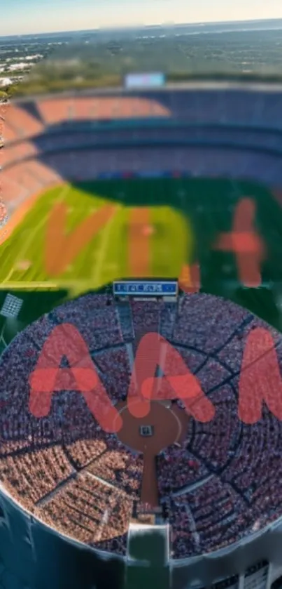 Vibrant stadium view from above with an energetic and colorful atmosphere.