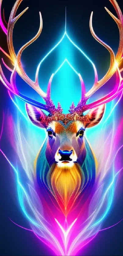 Vibrant neon deer art on a mobile wallpaper.