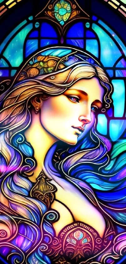 Artistic stained glass wallpaper with vibrant colors and intricate details.
