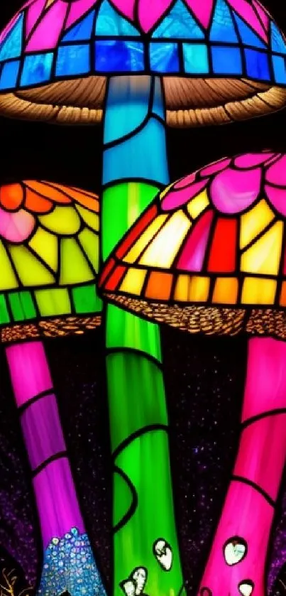 Vibrant stained glass mushroom wallpaper with colorful hues.